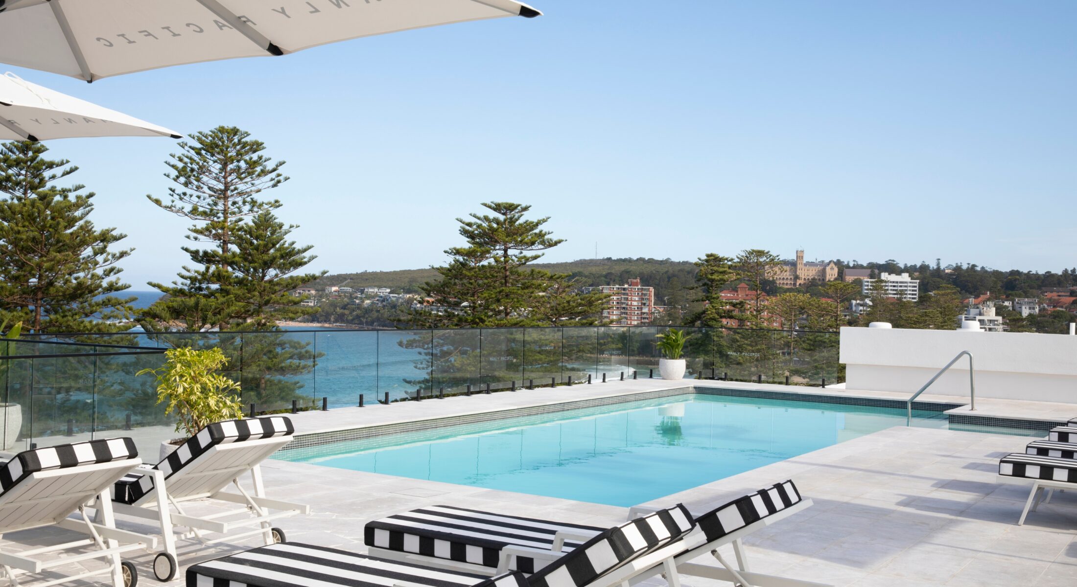 Rooftop pool at Manly Pacific Hotel, overlooking Manly Beach